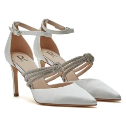 Rainbow Club Sparkly Prom Shoes | White Prom Shoes*R Collection Emery Satin Diamante Knotted Ankle Strap Heels Ivory