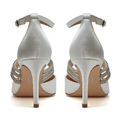 Rainbow Club Sparkly Prom Shoes | White Prom Shoes*R Collection Emery Satin Diamante Knotted Ankle Strap Heels Ivory