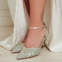 Rachel Simpson Wedding Guest Shoes | Mother Of The Bride Shoes*Anais Suede Low Heel Ankle Strap Court Shoes Mint