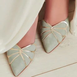 Rachel Simpson Wedding Guest Shoes | Mother Of The Bride Shoes*Anais Suede Low Heel Ankle Strap Court Shoes Mint