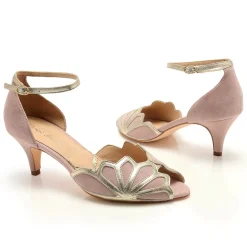 Rachel Simpson Wedding Guest Shoes | Mother Of The Bride Shoes*Isadora Suede Low Heel Ankle Strap Sandals Powder Pink