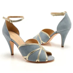 Rachel Simpson Wedding Guest Shoes | Mother Of The Bride Shoes*Mary Suede Vintage Inspired Peep Toe Sandals Blue