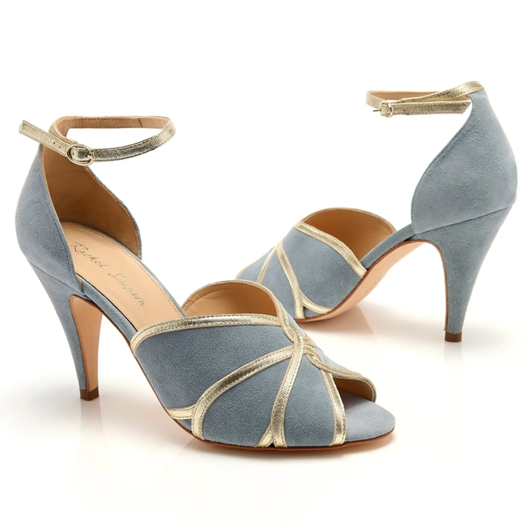 Rachel Simpson Wedding Guest Shoes | Mother Of The Bride Shoes*Mary Suede Vintage Inspired Peep Toe Sandals Blue