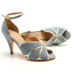 Rachel Simpson Wedding Guest Shoes | Mother Of The Bride Shoes*Mary Suede Vintage Inspired Peep Toe Sandals Blue