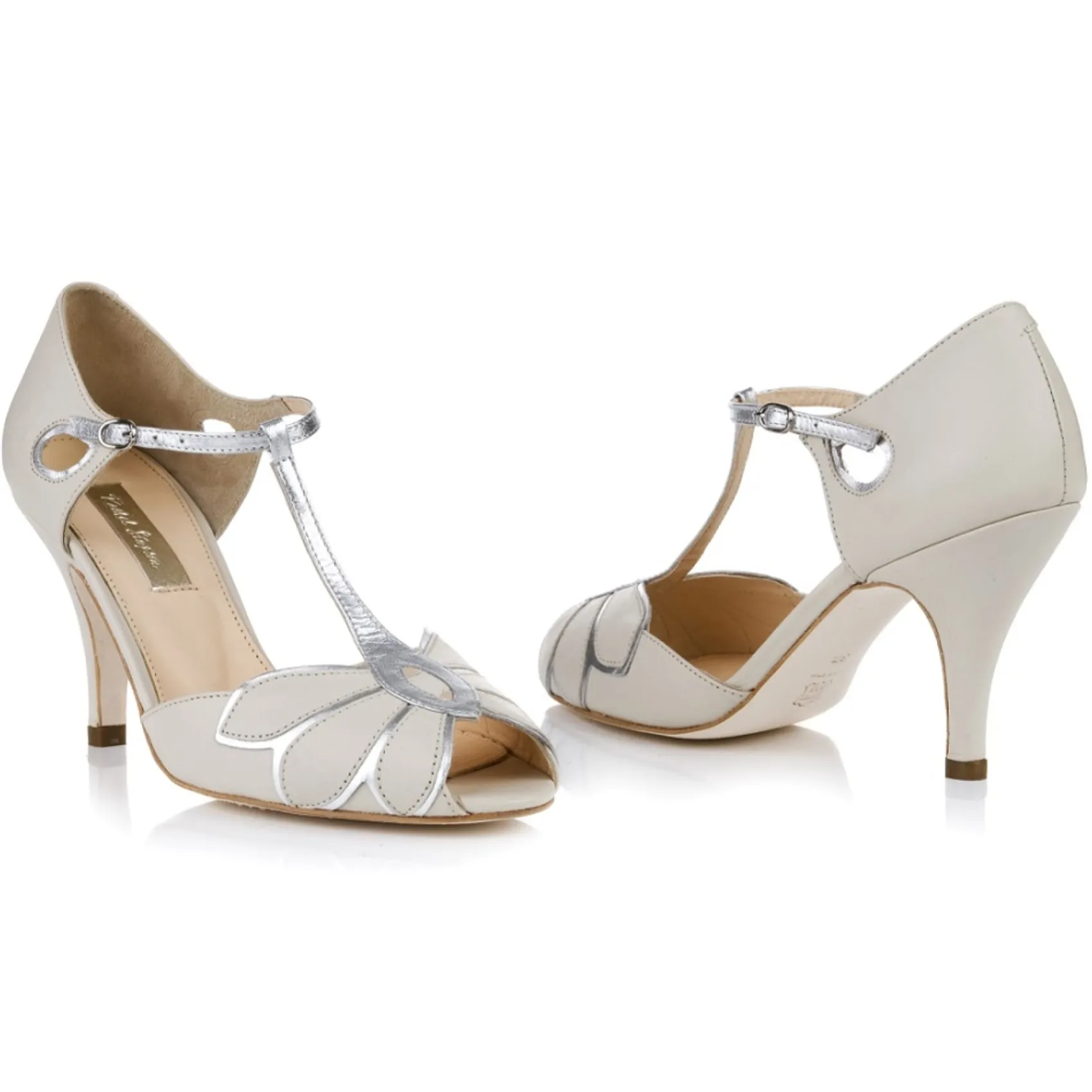 Rachel Simpson Wedding Shoes | High Heel*Mimosa Leather Vintage T-Bar Wedding Shoes Ivory