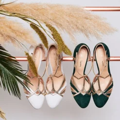 Rachel Simpson Wedding Guest Shoes | Wedding Shoes*Paloma Suede Vintage T-Bar Shoes Forest Green