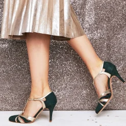 Rachel Simpson Wedding Guest Shoes | Wedding Shoes*Paloma Suede Vintage T-Bar Shoes Forest Green