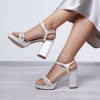 Rainbow Club Wedding Guest Shoes | Bridesmaid Shoes*Amara Satin Pearl Block Heel Platform Sandals Ivory