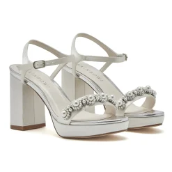 Rainbow Club Wedding Guest Shoes | Bridesmaid Shoes*Amara Satin Pearl Block Heel Platform Sandals Ivory