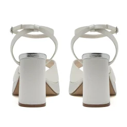 Rainbow Club Wedding Guest Shoes | Bridesmaid Shoes*Amy Dyeable Satin Block Heel Platform Sandals Ivory