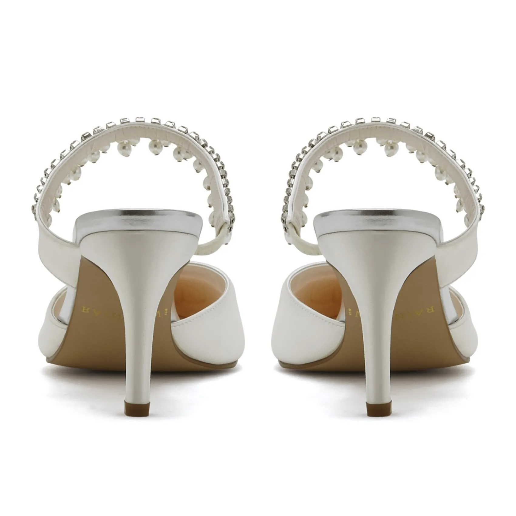 Rainbow Club Wedding Shoes | Mid Heel*Amyla Dyeable Satin Embellished Wedding Mules Ivory