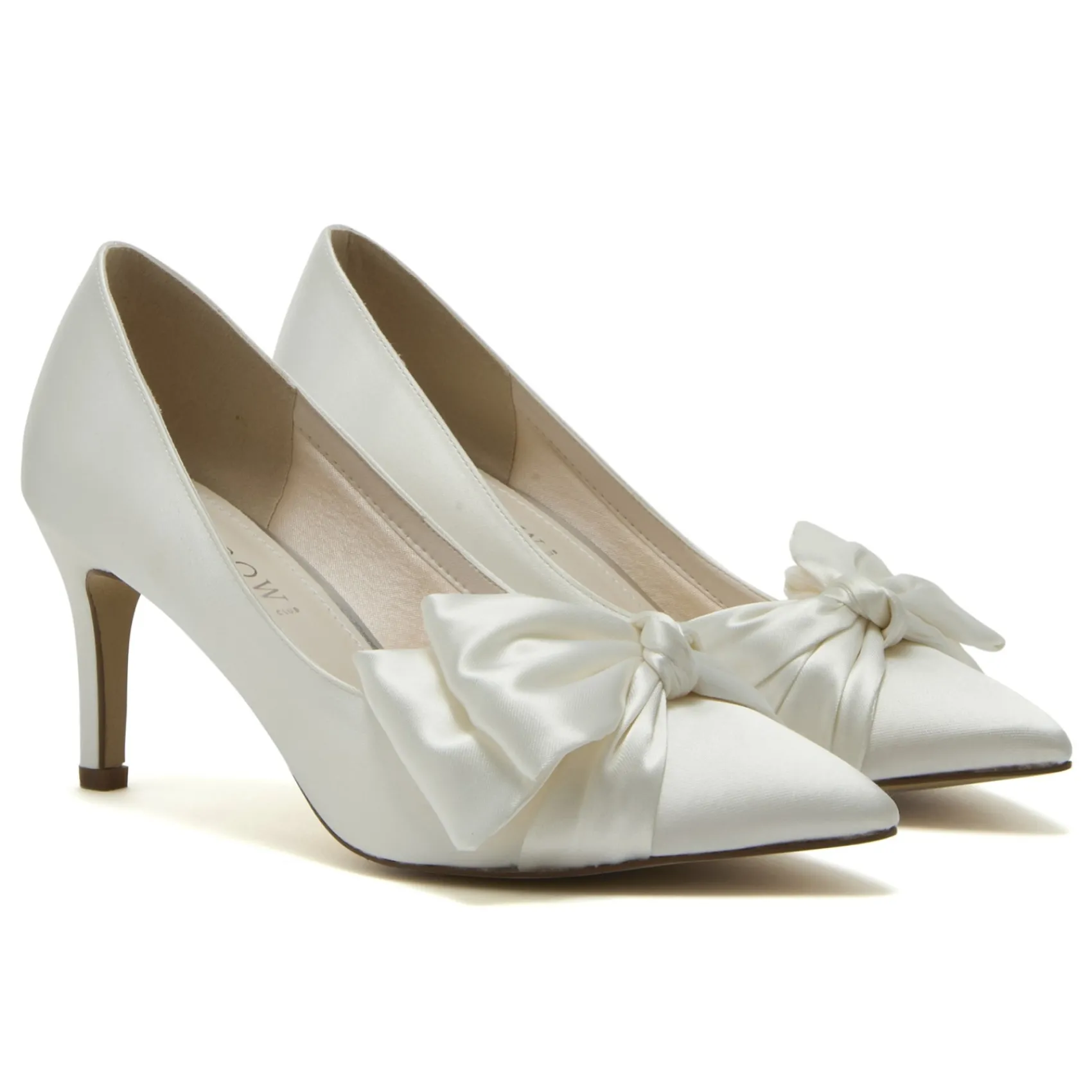 Rainbow Club Wedding Shoes | Mid Heel*Arabella Satin Asymmetric Bow Mid Heel Court Shoes Ivory