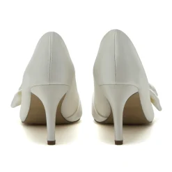 Rainbow Club Wedding Shoes | Mid Heel*Arabella Satin Asymmetric Bow Mid Heel Court Shoes Ivory