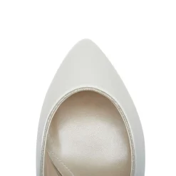Rainbow Club Wedding Guest Shoes | Wedding Shoes*Bambi Ivory Satin and Silver Gitter Block Heel Courts Ivory/ Silver