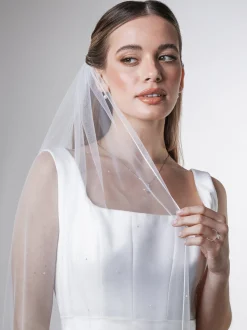 Rainbow Club Single Tier Veils | Chapel Length & Cathedral Veils*Blazing Star Scattered Diamante Long Veil Ivory