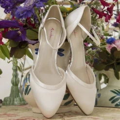 Rainbow Club Wedding Shoes | Low Heel*Brianna Dyeable Satin Ankle Strap Court Shoes Ivory