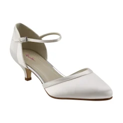 Rainbow Club Wedding Shoes | Low Heel*Brianna Dyeable Satin Ankle Strap Court Shoes Ivory