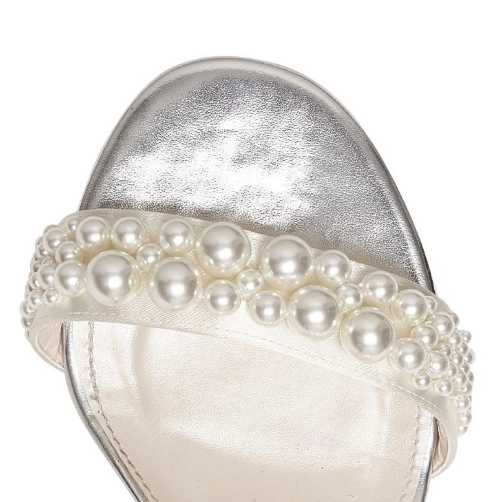 Rainbow Club Wedding Shoes | Mid Heel*Clara Mid Satin Wide Fit Pearl Block Heel Sandals Ivory