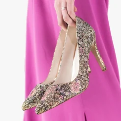 Rainbow Club Wedding Guest Shoes | Mother Of The Bride Shoes*Coco Glitter Bomb Floral Pointed Court Shoes Gold