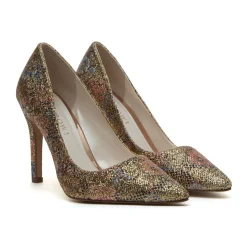 Rainbow Club Wedding Guest Shoes | Mother Of The Bride Shoes*Coco Glitter Bomb Floral Pointed Court Shoes Gold
