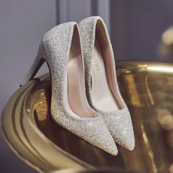 Rainbow Club Sparkly Prom Shoes | White Prom Shoes*Coco Snow Glitter Pointed Court Shoes Ivory