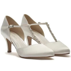 Rainbow Club Wedding Shoes | Mid Heel*Cordelia Dyeable Satin T-Bar Wedding Shoes Ivory
