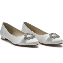 Rainbow Club Wedding Shoes | Shoes For Dyeing*Dulcie Dyeable Satin Pumps with Crystal Brooch Ivory
