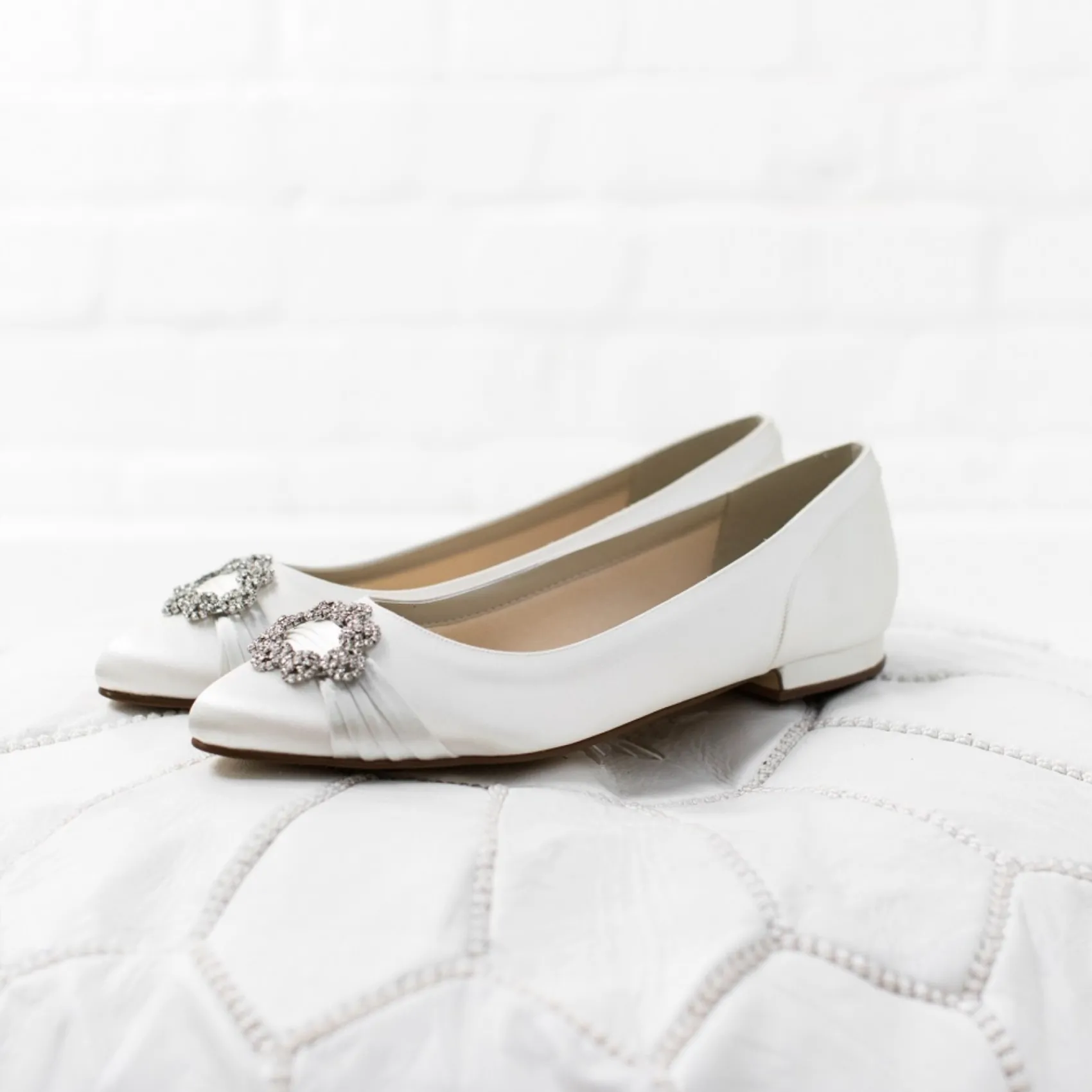Rainbow Club Wedding Shoes | Shoes For Dyeing*Dulcie Dyeable Satin Pumps with Crystal Brooch Ivory