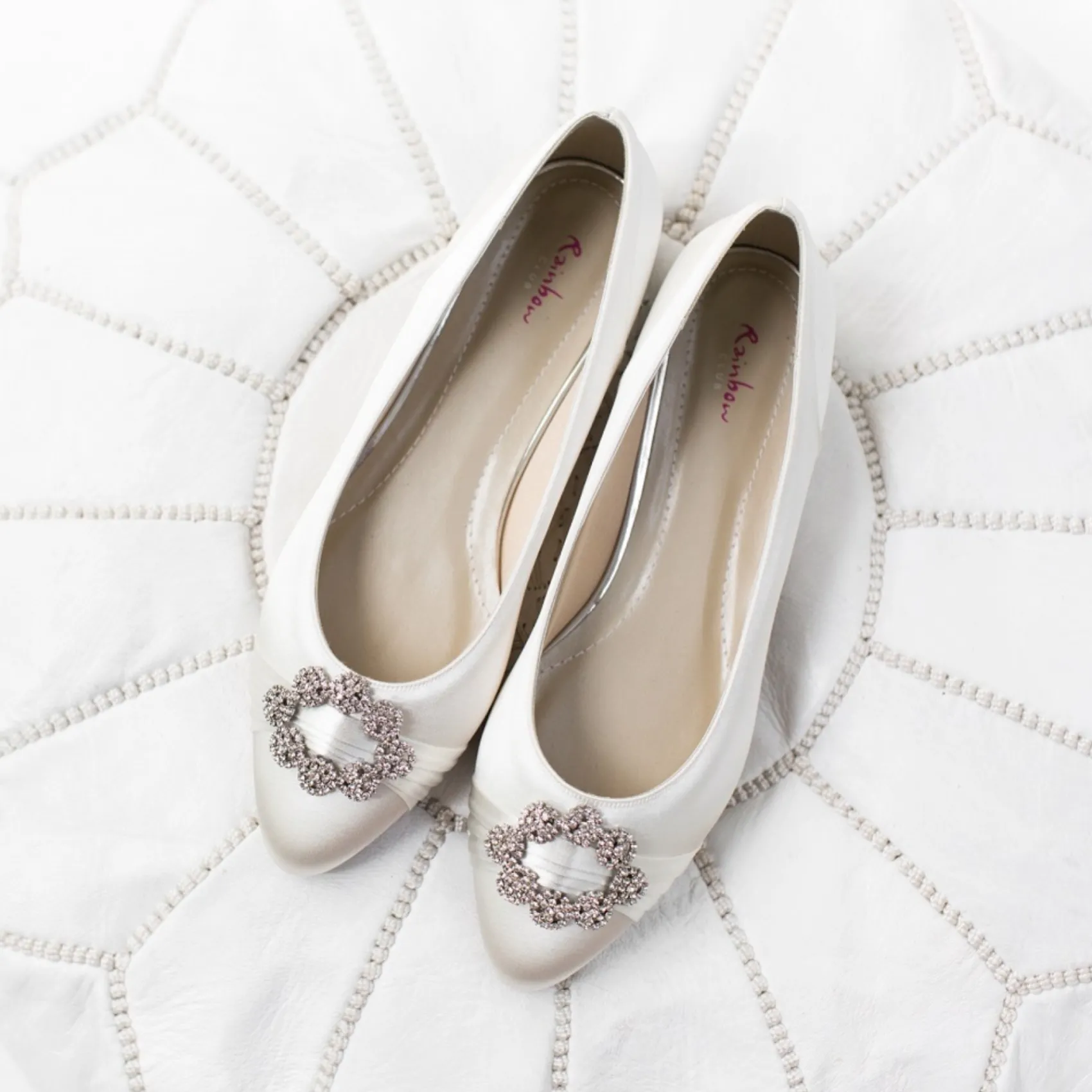 Rainbow Club Wedding Shoes | Shoes For Dyeing*Dulcie Dyeable Satin Pumps with Crystal Brooch Ivory