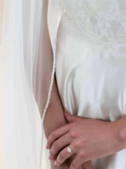 Rainbow Club Single Tier Veils | Chapel Length & Cathedral Veils*Elderflower Pearl Edge Long Veil Ivory