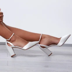 Rainbow Club Mother Of The Bride Shoes | Wedding Shoes*Eve Mid Satin Wide Fit Ankle Strap Block Heels Ivory