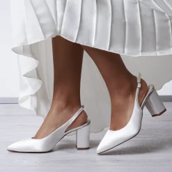 Rainbow Club Mother Of The Bride Shoes | Bridesmaid Shoes*Faith Dyeable Satin Wide Fit Slingback Block Heels Ivory