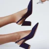 Rainbow Club Mid Heel | Mother Of The Bride Shoes*Faith Moire Wide Fit Slingback Block Heels Navy