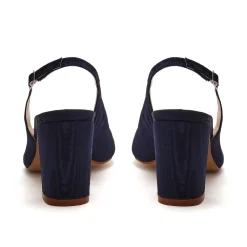 Rainbow Club Mid Heel | Mother Of The Bride Shoes*Faith Moire Wide Fit Slingback Block Heels Navy