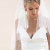 Rainbow Club Two Tier Veils | Fingertip Veils*Firefly Scalloped Edge Veil with Crystal Drops Ivory