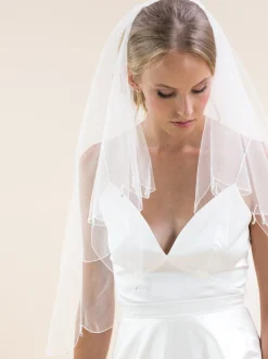 Rainbow Club Two Tier Veils | Fingertip Veils*Firefly Scalloped Edge Veil with Crystal Drops Ivory