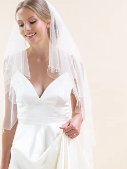 Rainbow Club Two Tier Veils | Fingertip Veils*Firefly Scalloped Edge Veil with Crystal Drops Ivory