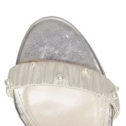 Rainbow Club Wedding Guest Shoes | Bridesmaid Shoes*Florence Satin Mid Block Heel Sandals w Pearl Ivory