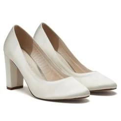 Rainbow Club Wedding Shoes | High Heel*Frances Dyeable Satin Block Heel Court Shoes Ivory