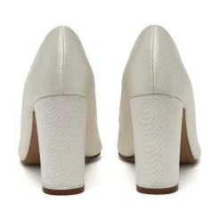 Rainbow Club Wedding Shoes | High Heel*Frances Dyeable Satin Block Heel Court Shoes Ivory