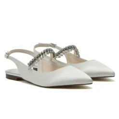 Rainbow Club Sparkly Prom Shoes | White Prom Shoes*Freya Dyeable Satin Sparkly Slingback Flats Ivory