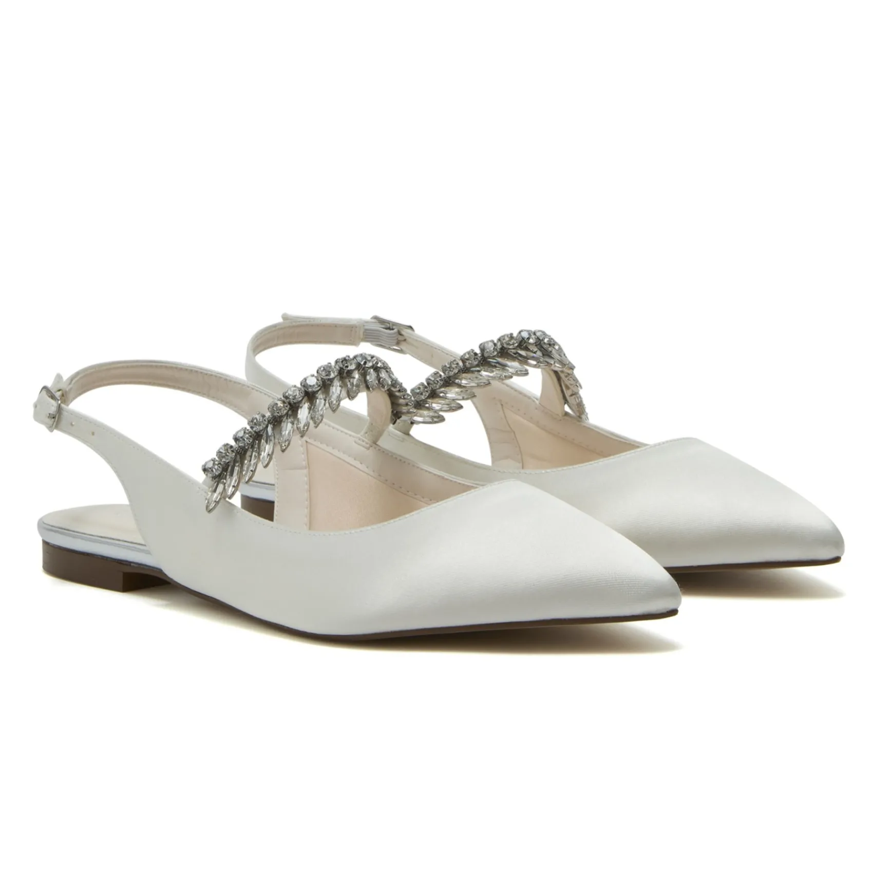 Rainbow Club Wedding Shoes | Shoes For Dyeing*Freya Satin Sparkly Slingback Flats (Wide Fit) Ivory
