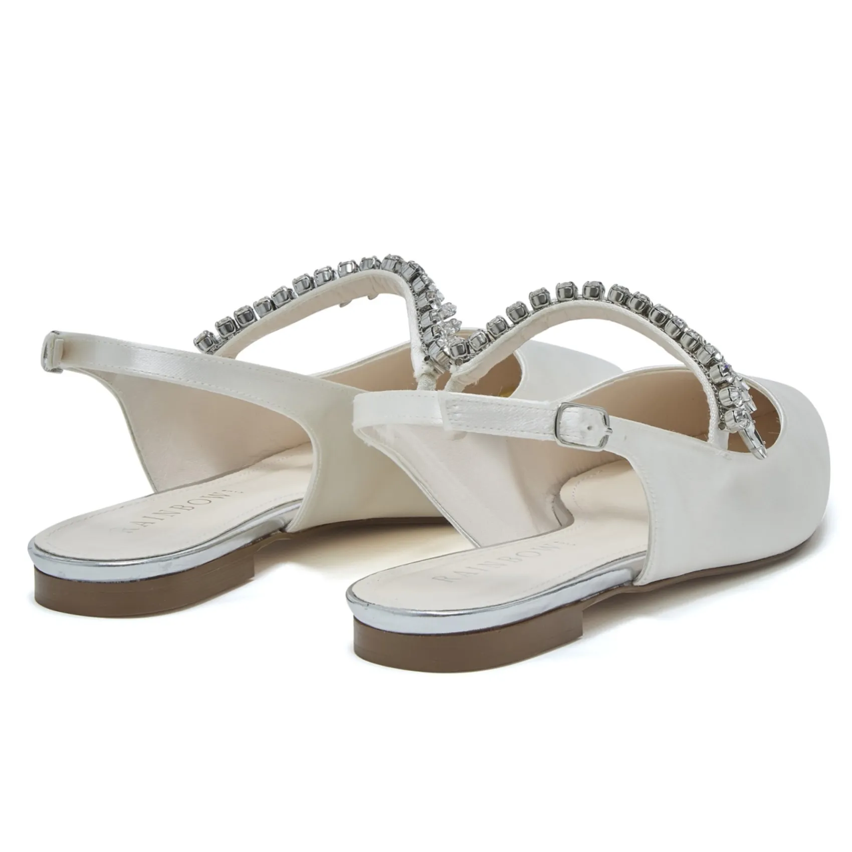 Rainbow Club Wedding Shoes | Shoes For Dyeing*Freya Satin Sparkly Slingback Flats (Wide Fit) Ivory