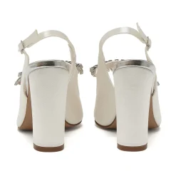 Rainbow Club Wedding Shoes | High Heel*Freya Sparkly Slingback Block Heels (Wide Fit) Ivory