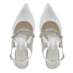 Rainbow Club Wedding Shoes | Shoes For Dyeing*Freya Satin Sparkly Slingback Flats (Wide Fit) Ivory