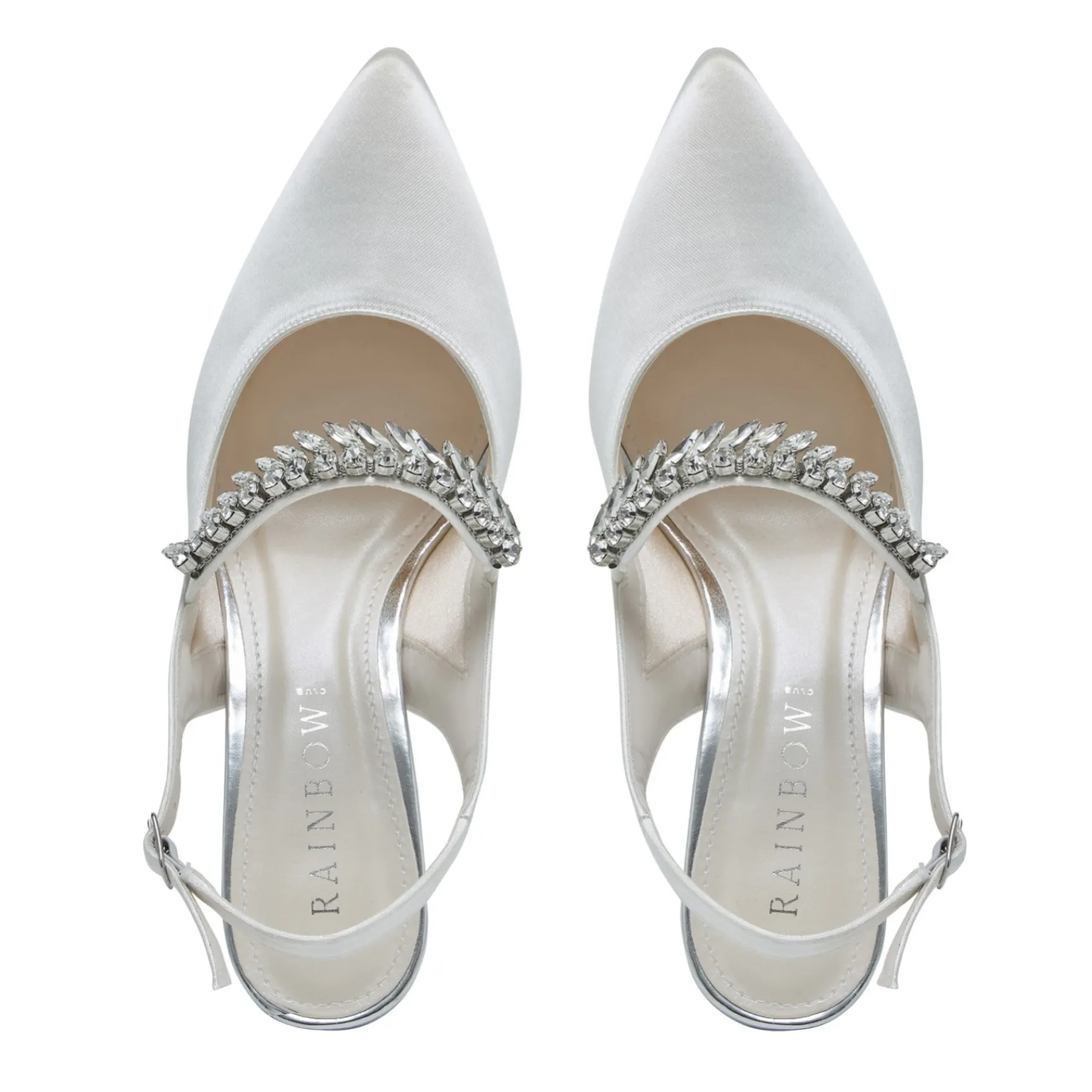 Rainbow Club Wedding Shoes | Shoes For Dyeing*Freya Satin Sparkly Slingback Flats (Wide Fit) Ivory