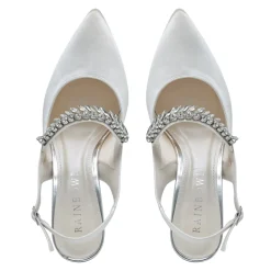 Rainbow Club Wedding Shoes | High Heel*Freya Sparkly Slingback Block Heel Wedding Shoes Ivory