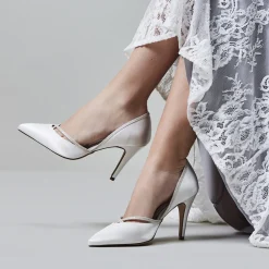 Rainbow Club Wedding Shoes | High Heel*Georgia Ivory Satin and Silver Glitter Court Shoes Ivory & Silver