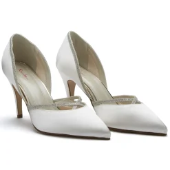 Rainbow Club Wedding Shoes | High Heel*Georgia Ivory Satin and Silver Glitter Court Shoes Ivory & Silver
