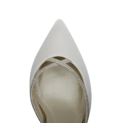 Rainbow Club Wedding Shoes | High Heel*Georgia Ivory Satin and Silver Glitter Court Shoes Ivory & Silver
